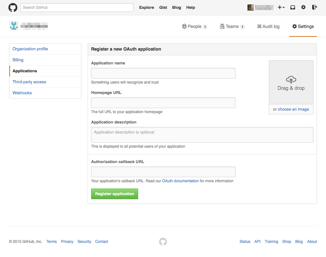 Organization New OAuth Application Settings