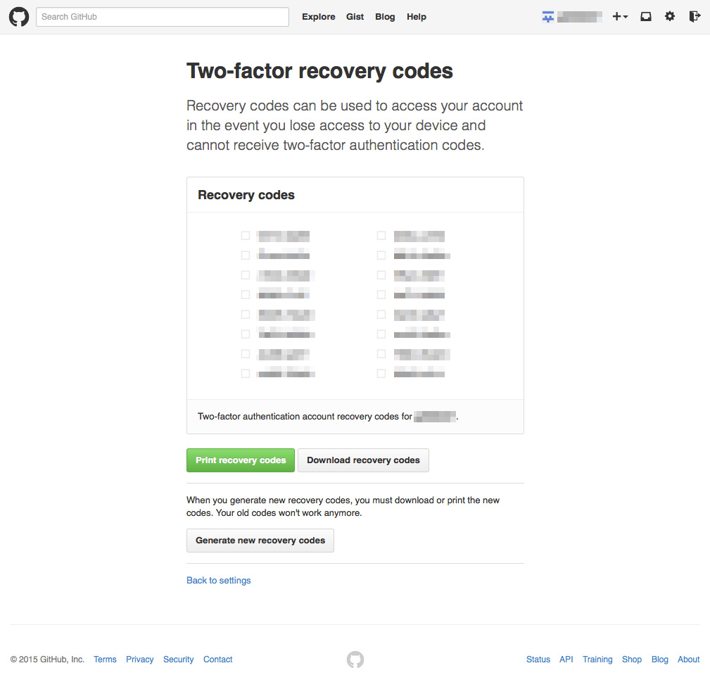 Two Factor Recovery Codes